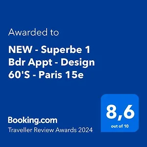 New - Superbe 1 Bdr Appt - Design 60's - 15e , Paris France